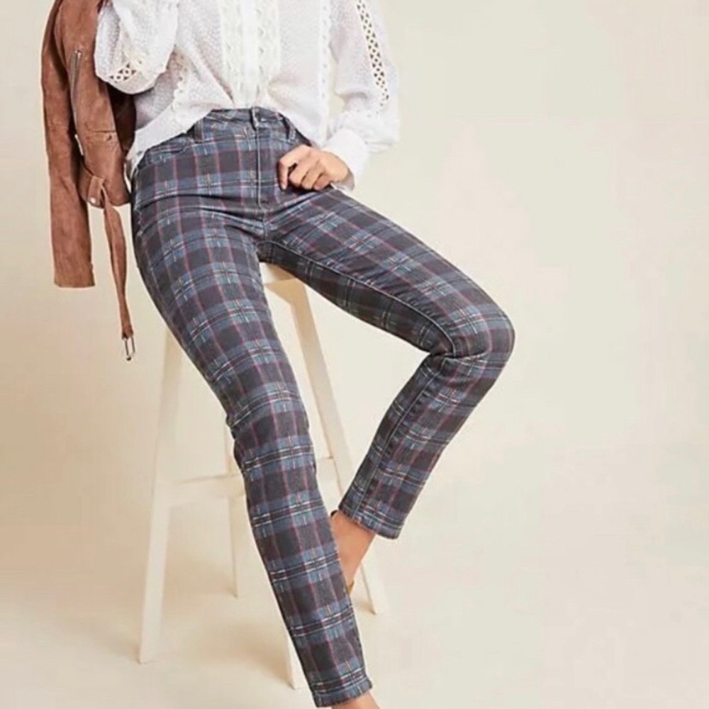 Paige Hoxton Ankle Skinny Jeans in Tartan Plaid